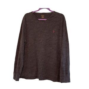 Polo Ralph Lauren Classic Heavyweight Tee Gray Cotton Knit V-Neck Long Sleeve XL